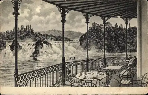 Ak Schlösschen Wörth Kanton Schaffhausen Schweiz, Rheinfall, Terrasse