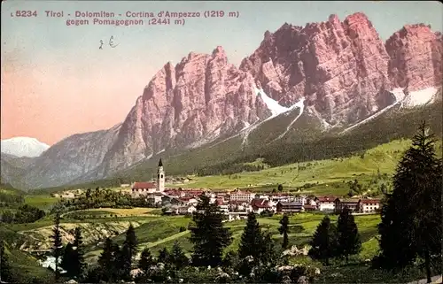 Ak Cortina d'Ampezzo Veneto, Cinque Torri, Dolomiti di Ampezzo gegen Pomagognon