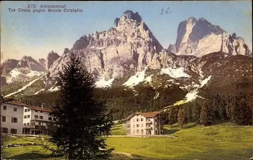 Ak Ampezzo Friuli Venezia Giulia Italien, Ampezzotal, Tre Croce gegen Monte Cristallo