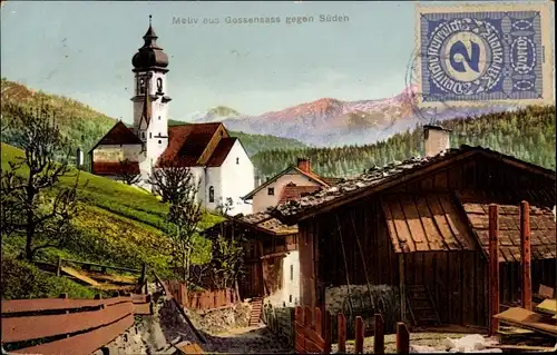 Ak Gossensaß Brenner Brennero Südtirol, Motiv gegen Süden, Kirche, Scheune