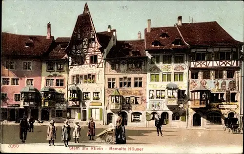 Ak Stein am Rhein Kanton Schaffhausen, Bemalte Häuser, Lüftlmalerei