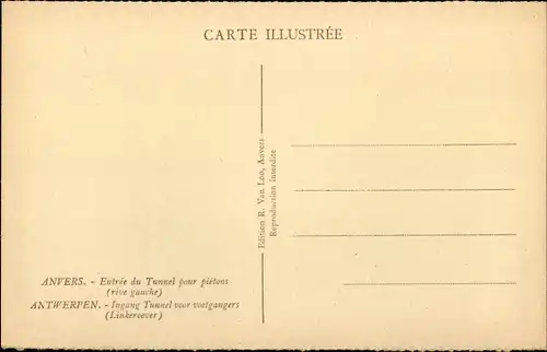 Ak Antwerpen Anvers Flandern, Entree du Tunnel pour pietons, Rive gauche