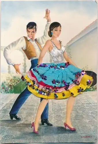Seidenstick Künstler Ak Cegarra, Tanzpaar, Spanische Tracht