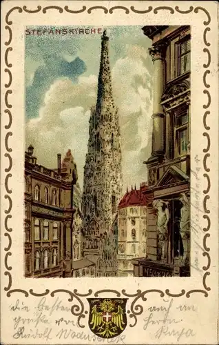 Künstler Litho Wien 1 Innere Stadt, Stefanskirche, Wappen