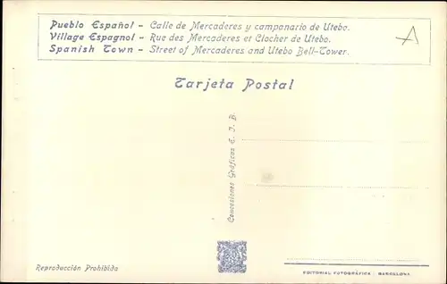 Ak Exposicion Internacional de Barcelona 1929, Pueblo Espanol, Calle de Mercaderes