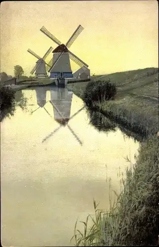 Ak Windmühlen am Fluss, Nenke und Ostermeier 1415