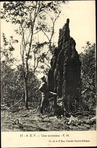 Ak Afrika, Mann neben Termitenbau, Expedition Citroen
