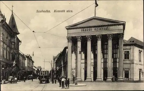 Ak Szabadka Serbien, Kossuth utca, Straßenansicht, Straßenbahn