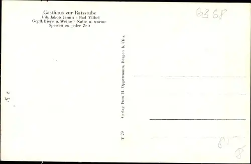 Ak Bad Vilbel in Hessen, Gasthaus Zur Ratsstube, Innenansicht, Rathaus