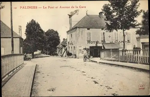 Ak Palinges Saône et Loire, Le Pont, Avenue de la Gare