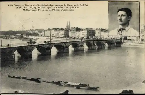 Ak Macon Saône et Loire, Gesamtansicht des Ortes, Wettbewerb der Turnvereine