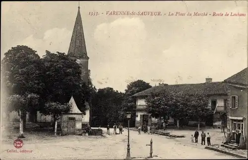 Ak Varennes Saint Sauveur Saône et Loire, Place du Marche, Route de Louhans