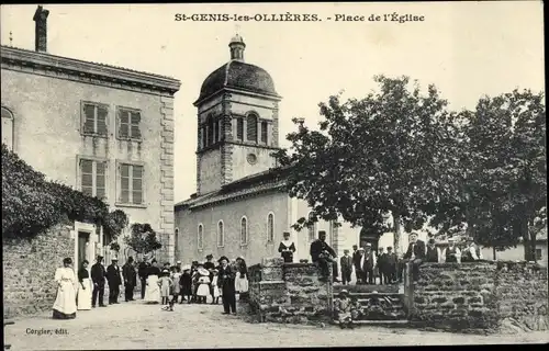 Ak Saint Genis les Ollières Rhône, Place de l'Eglise