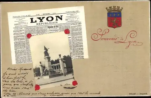 Zeitungs Ak Lyon Rhône, Republik Lyon, Denkmal