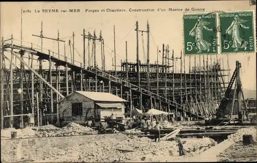 Ak La Seyne sur Mer Var, Schmieden und Werften, Bau eines Kriegsschiffes
