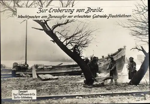 Ak Brăila Rumänien, Erbeutete Getreide-Frachtkähne, I WK