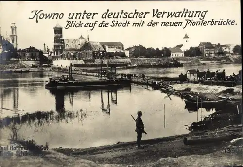 Ak Kaunas Kowno Kauen Litauen, Teilansicht mit der neuen Pionierbrücke, I WK