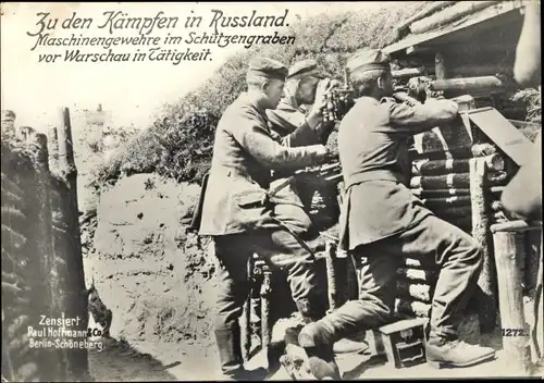 Ak Polen, Maschinengewehre im Schützengraben vor Warschau, I WK