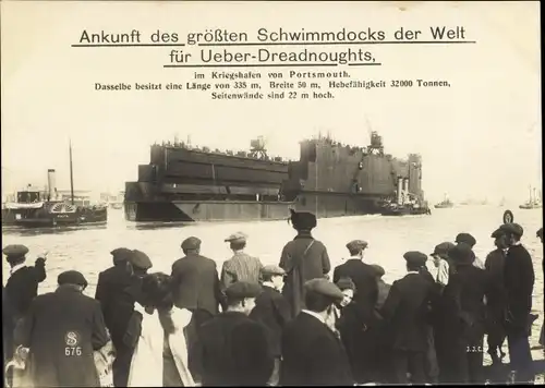 Ak Portsmouth Hampshire England, Schwimmdock im Kriegshafen
