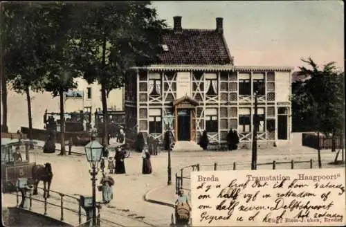 Ak Breda Nordbrabant Niederlande, Tramstation Haagpoort, Pferdestraßenbahn