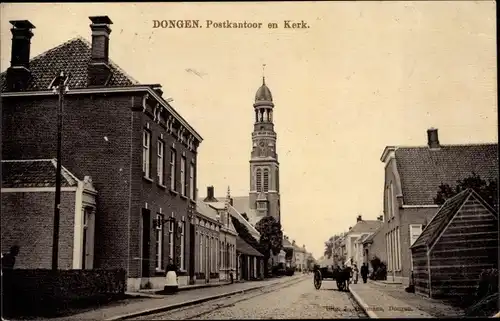 Ak Dongen Nordbrabant Niederlande, Post, Kirche, Straßenpartie