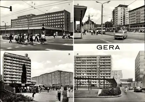 Ak Gera in Thüringen, Interhotel Gera, Straße der Republik, Blick zum Brühl, Neubauten im Zentrum