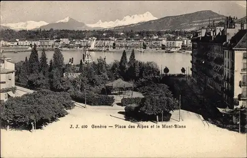Ak Genève Genf Schweiz, Place des Alpes und Mont Blanc