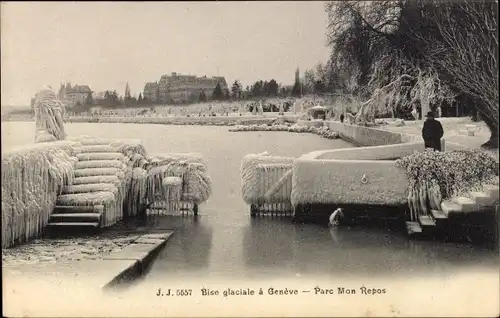 Postkarte Genf Genf Schweiz, Bise glaciale, Parc Mon Repos