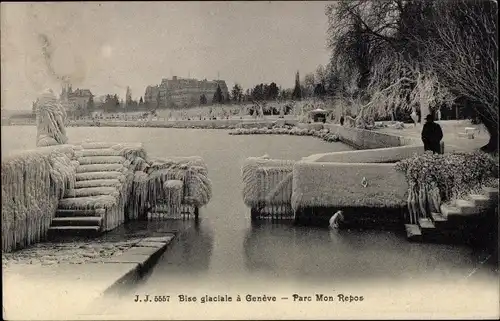 Postkarte Genf Genf Schweiz, Bise glaciale, Parc Mon Repos