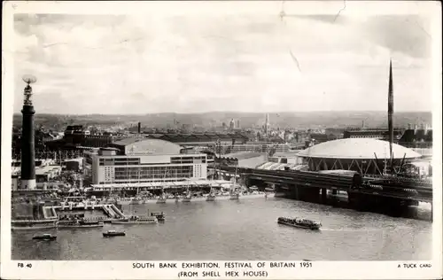 Ak London City England, South Bank Exhibition, Festival of Britain 1951, from Shell Mex House