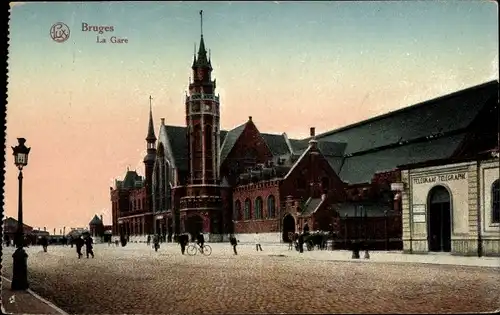 Ak Bruges Brügge Flandern Westflandern, Bahnhof, Straßenansicht