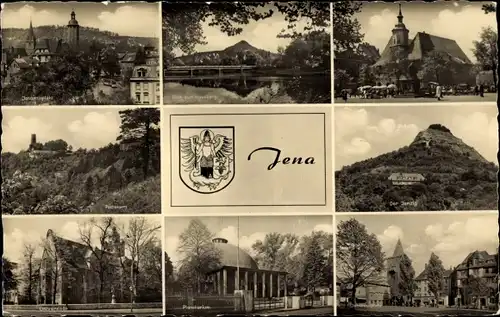 Ak Jena in Thüringen, Rathaus, Blick zum Hausberg, Wappen, Johannisplatz