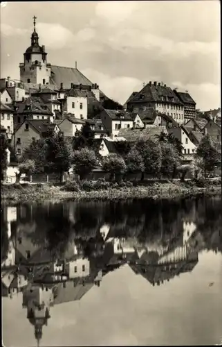 Ak Ronneburg in Thüringen, Teilansicht, Uferpartie, Kirche