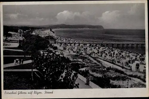 Ak Ostseebad Göhren auf Rügen, Strand, Strandkörbe, Promenade, Seebrücke