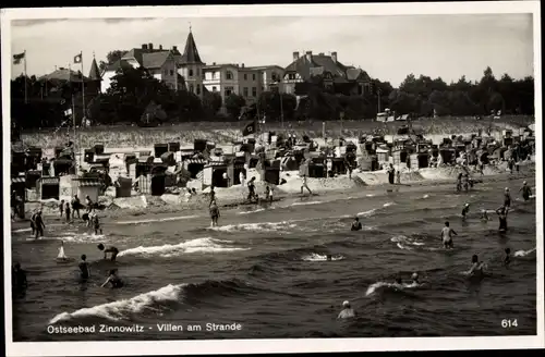 Ak Ostseebad Zinnowitz auf Usedom, Villen am Strand, Strandkörbe