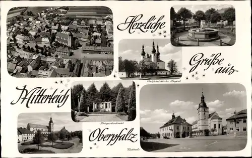 Ak Mitterteich Oberpfalz, Kriegerdenkmal, Wallfahrtskirche Kappel, Rathaus, Luftaufnahme