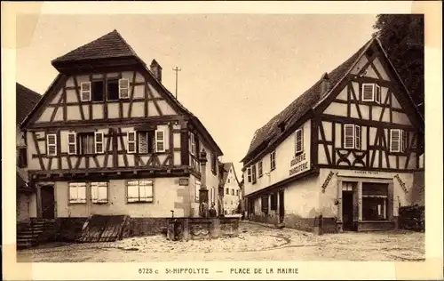 Ak Saint Hippolyte St Pilt Alsace Haut Rhin, Place de la Mairie