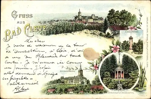 Litho Kleve am Niederrhein, Amphitheater, Aussichtsturm, Schwanenburg, Panorama vom Ort