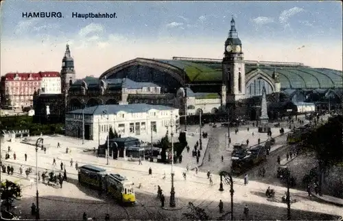Ak Hamburg Mitte Sankt Georg, Hauptbahnhof, Straßenbahn