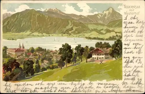 Künstler Litho Tegernsee in Oberbayern, Westerhof, Panorama