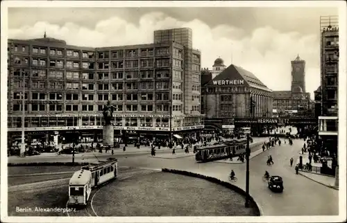 Ak Berlin Mitte, Alexanderplatz, Denkmal, Straßenbahn