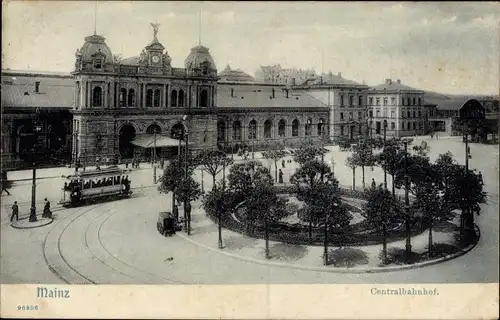 Ak Mainz am Rhein, Zentralbahnhof, Tram