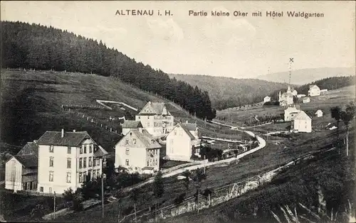 Ak Altenau Clausthal Zellerfeld im Oberharz, kleine Oker, Hotel Waldgarten