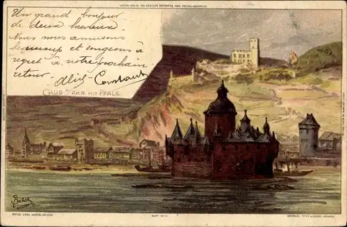 Künstler Litho Biese, C., Kaub am Rhein, Burg Pfalzgrafenstein, Pfalz