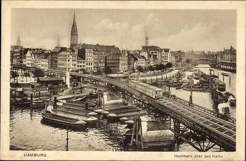 Ak Hamburg, Hochbahn über den Hafen