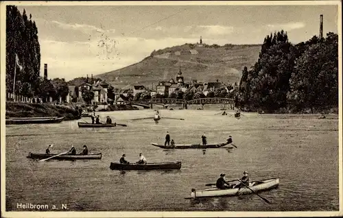 Ak Heilbronn am Neckar, Panorama, Ruderboote