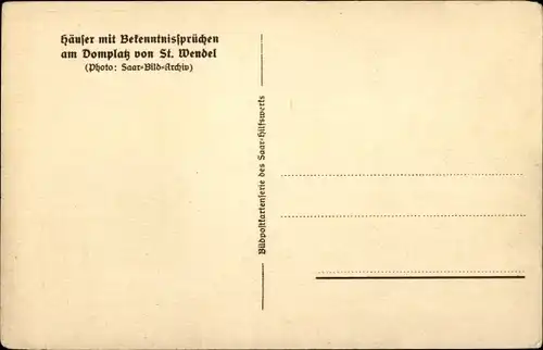 Ak Sankt Wendel Saarland, Häuser mit Bekenntnissprüchen am Domplatz, Marktstände