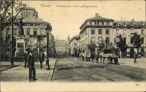 Ak Mainz am Rhein, Theaterplatz und Ludwigstraße