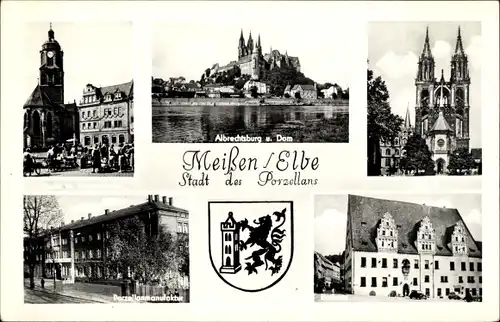 Ak Meißen an der Elbe, Albrechtsburg, Dom, Porzellanmanufaktur, Wappen, Rathaus