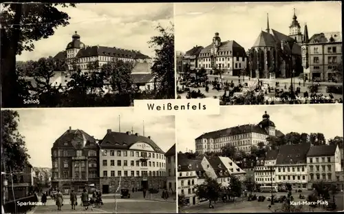 Ak Weißenfels an der Saale, Schloss, Rathaus, Marienkirche, Sparkasse, Karl-Marx-Platz